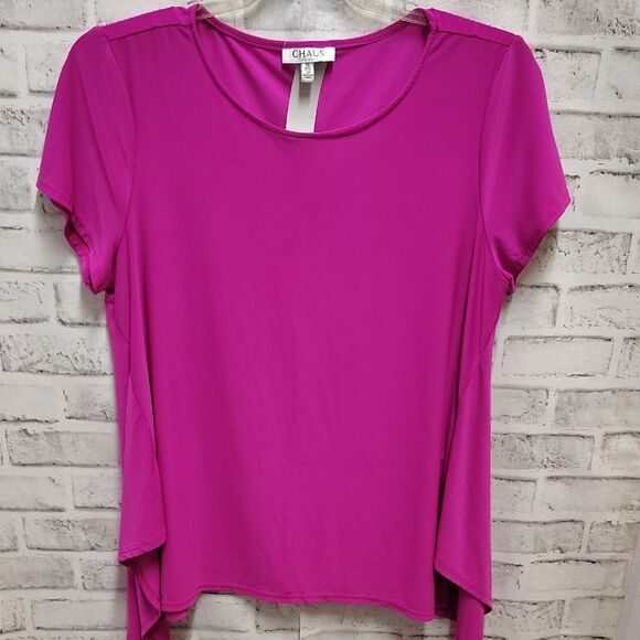 Chaus Pink Asymmetrical Blouse with Short Flutter Sleeves - Picture 1 of 3